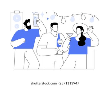 Party time isolated cartoon vector illustrations. Group of young people having fun together at party, drinking cocktails and talking, leisure time with friends, teens lifestyle vector cartoon.