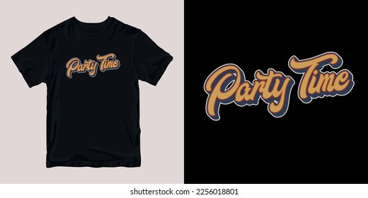 party time logotype t-shirt stylish and clothing printable trendy tshirt design. print, industrial products. global swatch.