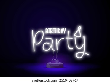 Party Time neon lettering on brick wall background