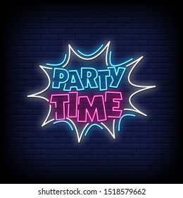 Party Time neon signs style text vector