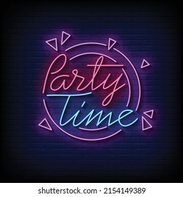 Party Time Neon Signs Style Text Vector