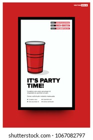 It's Party Time Poster Design Template With Red Glass Time Venue and Date