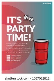 It's Party Time Poster Design Template With Red Glass Time Venue and Date