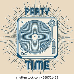 Party time - retro turntable monochrome music design