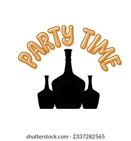 Party time text with champagne bottle icon silhouette illustration, champagne bottles icon silhouette isolated, champagne bottle icon , daily digital planner sticker clipart 
