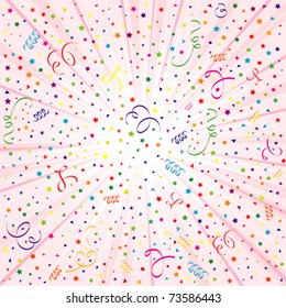 Party Time theme with streamer and confetti, element for design, vector illustration