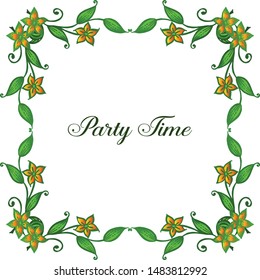 Party time various shape card, with artwork of orange wreath frame. Vector