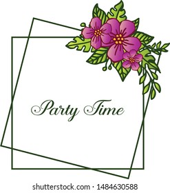 Party time vintage poster, with various shape of frame, for beauty green leafy flower. Vector