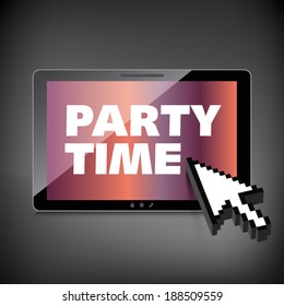 Party time words display on High-quality tablet screen.