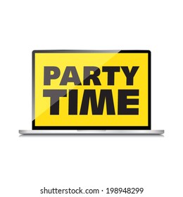 Party time words display on High-quality laptop screen.