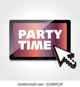 Party time words display on High-quality tablet screen.