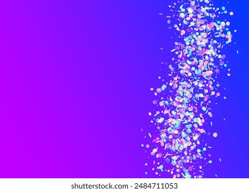 Party Tinsel. Hologram Confetti. Festive Burst. Happy Texture. Falling Dust. Blue Disco Effect. 3d Isolated Template. Digital Design. Purple Party Tinsel