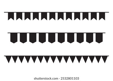 Festa de guirlandas triangulares. Decoração de elementos de aniversário. Ilustração vetorial. Eps 10.