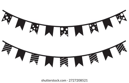Festa de guirlandas triangulares. Decoração de elementos de aniversário. Ilustração vetorial. Eps 10.