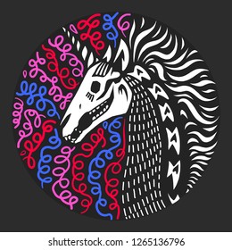 Party unicorn skeleton. Great for greeting cards, halloween party invitations, t-shirt printing and more. Halloween illustration.