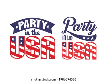 Party In The USA. Set Of American Illustration-4Th Of July Celebration 