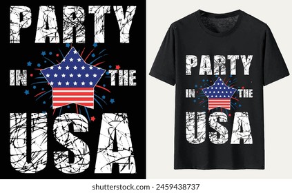 Fiesta en los Estados Unidos Diseño de camiseta, tipografía del Día de la Independencia de Estados Unidos