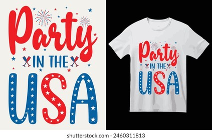 Fiesta en los Estados Unidos Diseño de camiseta, tipografía del Día de la Independencia de Estados Unidos