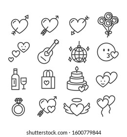 Party for valentines day icon set isolated. Modern outline on white background