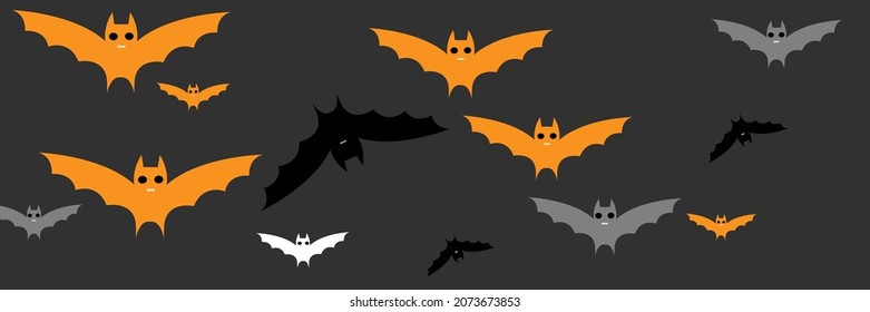 Party Vampire Grey Faces Horror Bats. Dracula Gothic Black White Chaos Backdrop. Cartoon Scary Sky Monster Fear Bats Design Pic. Funny Mysterious Spooky Creepy Orange Halloween Art Illustration.