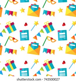 Party vector background, invitation for party, mask and confetti, carnival pattern