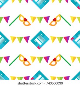 Party vector background, invitation for party, mask and confetti, carnival pattern