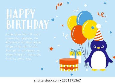 party vector background with a penguin, gift boxes and balloons for banners, cards, flyers, social media wallpapers, etc.