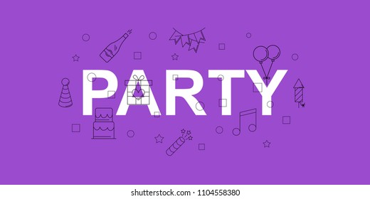 Party vector banner. Word with line icon. Vector background	