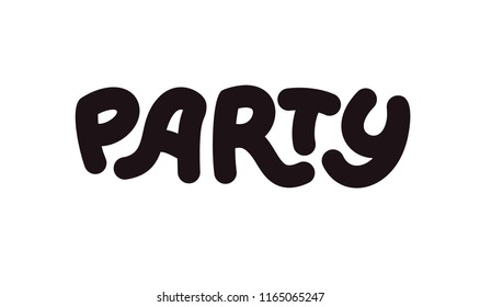 Party vector design element, text for poster, flyer, banner, invites. Flat style black and white logo design template. Cartoon style emblem for kids party, birthday, other parties. Vector illustration