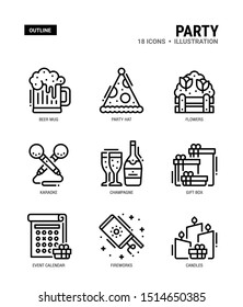 Party Vector icons for web design, book, magazine, poster, ads, app, etc.