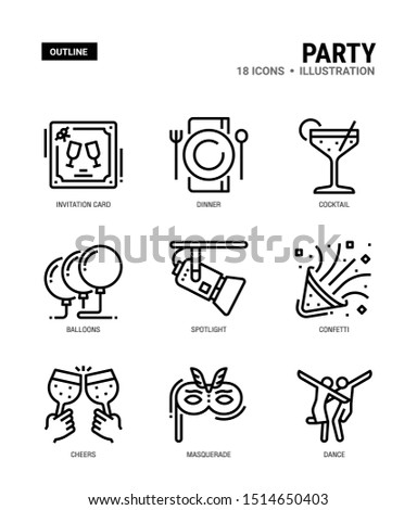 Party Vector icons for web design, book, magazine, poster, ads, app, etc.