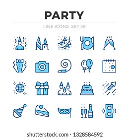 Party vector line icons set. Thin line design. Outline graphic elements, simple stroke symbols. Celebration icons