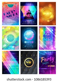 Party vector pattern disco club or nightclub poster background and night clubbing or nightlife backdrop illustration set of dancing and glittering discoball template