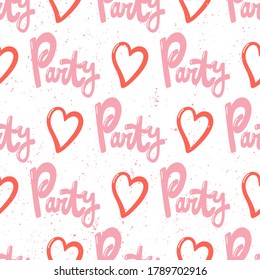 Party. Vector seamless pattern with calligraphy hand drawn text. Good for wrapping paper, wedding card, birthday invitation, pattern fill, wallpaper