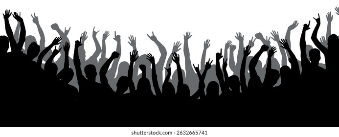 Party vector silhouettes dancing to music. with raised hands
