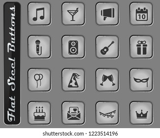 Party vector web icons on the flat steel buttons