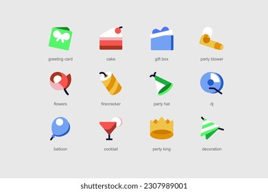 Party of web icons set in flat design. Vector pictograms for mobile app interface