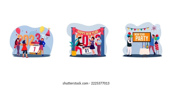 Party Welcome New Year Flat Bundle Design