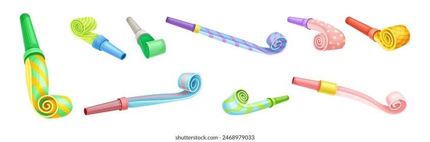 Party Whistle for Festive Event Celebration Vector Set