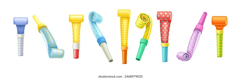 Party Whistle for Festive Event Celebration Vector Set