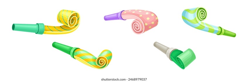 Party Whistle for Festive Event Celebration Vector Set