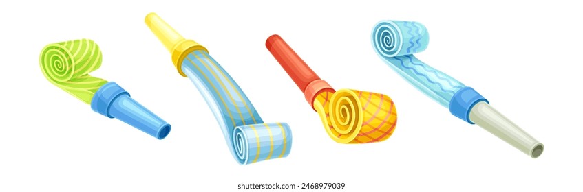 Party Whistle for Festive Event Celebration Vector Set