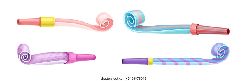 Party Whistle for Festive Event Celebration Vector Set