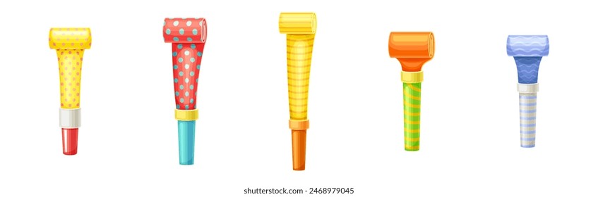 Party Whistle for Festive Event Celebration Vector Set