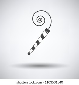 Party whistle icon on gray background, round shadow. Vector illustration.