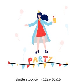 Party. Woman having fun. Vector illustration
