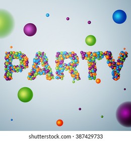 party word consisting of colored 3d particles