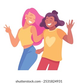 Party with Young Woman Rejoice and Cheering Vector Illustration