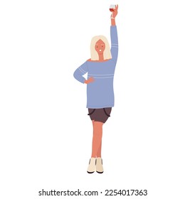 Partygoer girl posing with drink. Wine lover and female dancer vector illustration