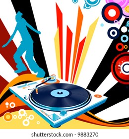 partying; abstract design with turntable and kid silhouette